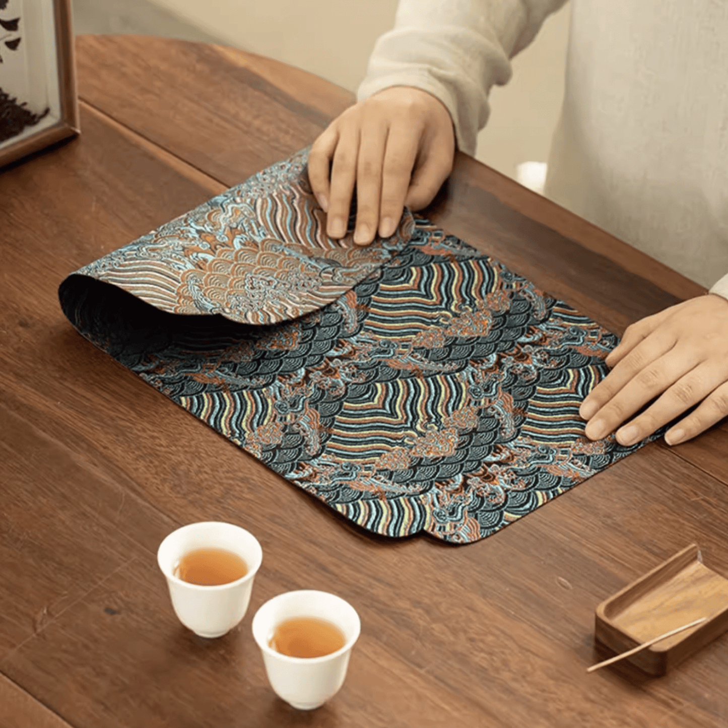Wave - Embroidered Tea Coaster - Orient Cup