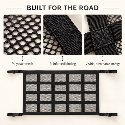 Polyester mesh reinforced binding and stitching detail